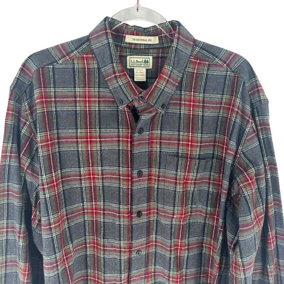 LL Bean Shirt Mens XL Tall Gray Plaid Soft Flannel Long Sleeve Traditional Fit - Picture 4 of 16